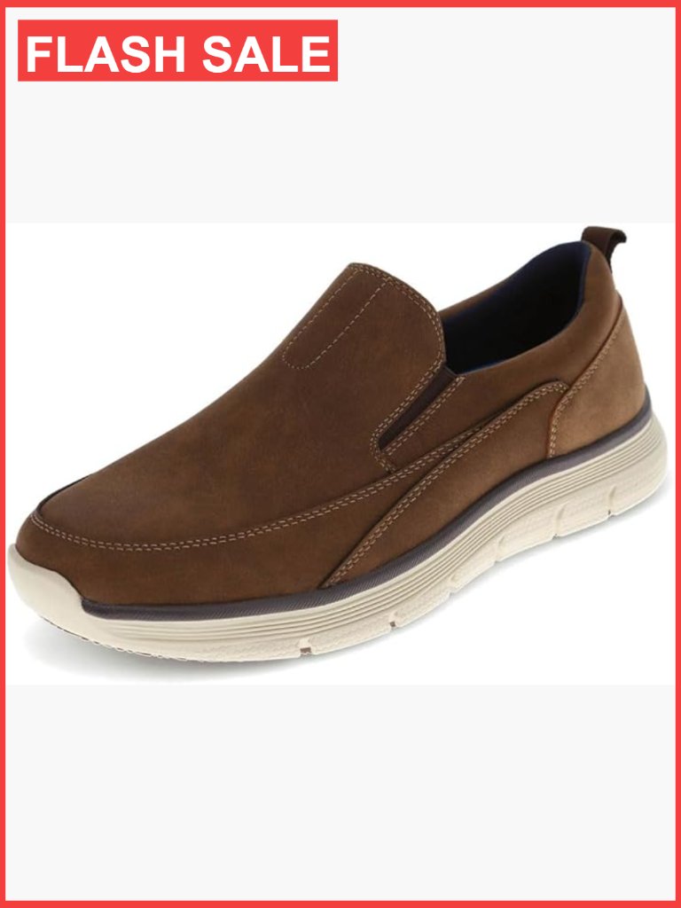 Men's Slip-On Loafers With Cushioned Footbed, Round Toe, Synthetic Leather